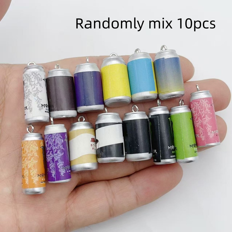 Phone Accessories Charms - 10個入り ミニチュア シミュレーション飲料缶 レジンチャーム カラフルな模造ドリンクボトルペンダント DIY