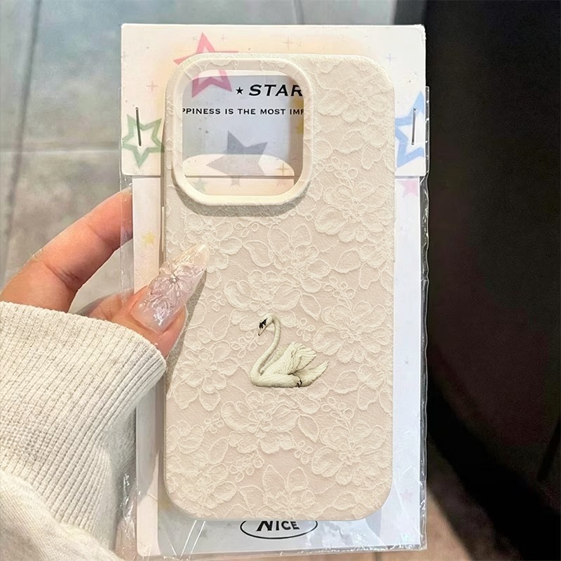 レーススワン柄ライチテクスチャスマホケース iPhone 1 - Apple Iphone 15 のレビューと価格